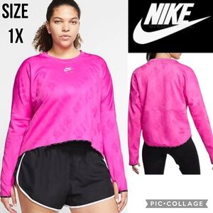 Nike Womens Top Dri-Fit Midlayer Hot Pink Comfort Gym Long Sleeve Plus Size 1X